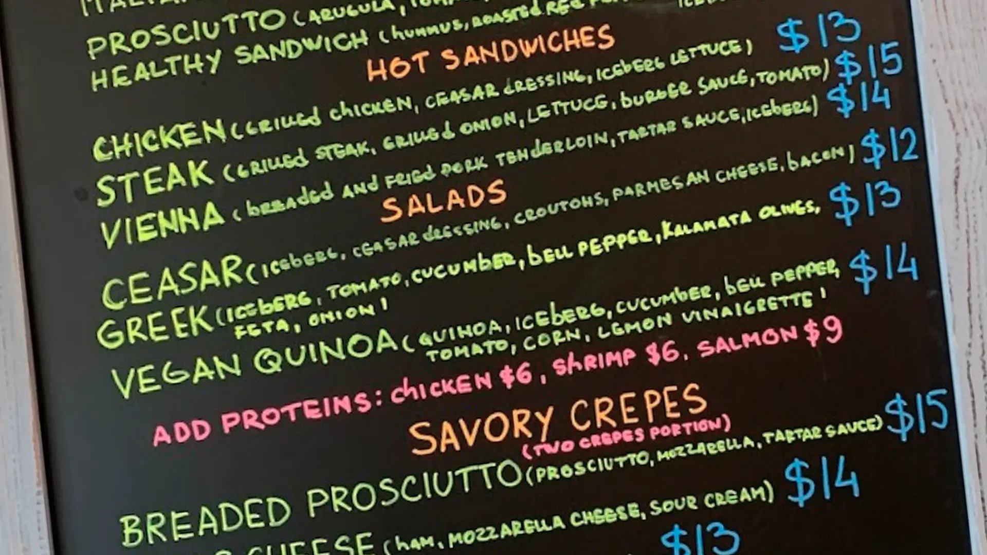 The handwritten menu board at Café Korzo